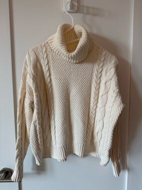Madewell Cream Cable-Knit Turtleneck Sweater